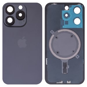 Задняя панель корпуса для iPhone 15 Pro, черная, со стеклом камеры, High Copy