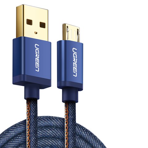 USB кабель UGREEN, USB тип A, micro USB тип B, 100 см, 2 A, синий, denim, #6957303843978