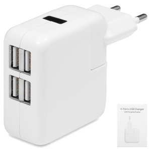 Сетевое зарядное устройство для мобильных телефонов Apple; планшетов Apple; MP3 плееров Apple, белый, 4 порта