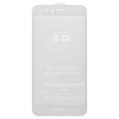 Vidrio de protección templado All Spares puede usarse con Huawei Nova 2 Plus 2017 , 5D Full Glue, blanco, capa de adhesivo se extiende sobre toda la superficie del vidrio