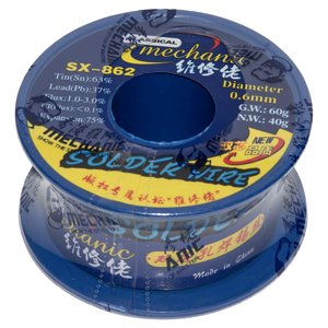 Estaño Mechanic SX 862, Sn 63% , Pb 37%, flux 1 3%, 0,6 mm, 60 g