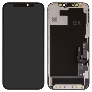 LCD compatible with iPhone 12, iPhone 12 Pro, black, with frame, HC, without IC, OLED , GX OEM hard 