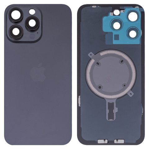 Panel trasero de carcasa puede usarse con iPhone 15 Pro Max, negra, con vidrio de cámara, HC