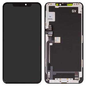 LCD compatible with iPhone 11 Pro Max, black, with frame, HC, AMOLED , GX OEM soft 