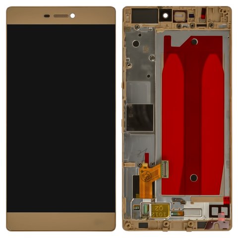 LCD compatible with Huawei P8 GRA L09 , golden, with frame, Original PRC  