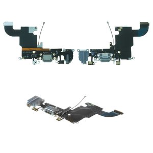 Шлейф для iPhone 6S, конектора навушників, конектора зарядки, чорний, з мікрофоном, AAA