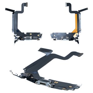 Шлейф для iPhone 14 Pro Max, конектора зарядки, сірий, з мікрофоном, з компонентами, Original PRC , silver