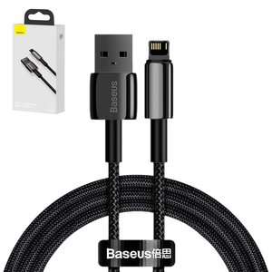 USB кабель Baseus Tungsten Gold, USB тип A, Lightning, 100 см, 2,4 А, чорний, #CALWJ 01