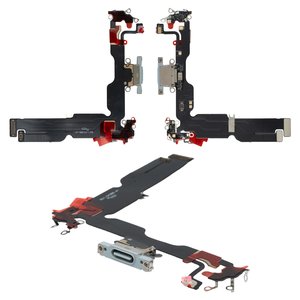 Шлейф для iPhone 15 Plus, коннектора зарядки, голубой, с микрофоном, HC