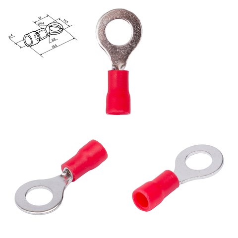 Наконечник RV 1.25 6, HJ, 6 мм, кольцевой, изолированный, красный, 10 шт., 0,5 1,5 мм²