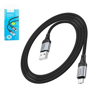 USB кабель Hoco X102, USB тип A, micro USB тип B, 100 см, 2,4 А, чорний, в нейлоновому обплетенні, #6942007608763