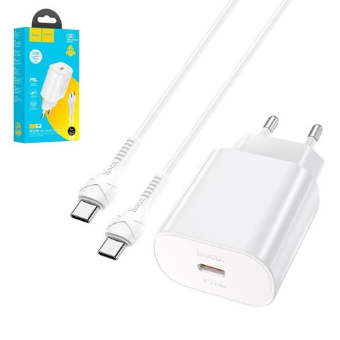 Сетевое зарядное устройство Hoco N22, 25 Вт, Power Delivery PD , белый, c кабелем USB тип C к USB тип C, 1 порт, #6931474760081
