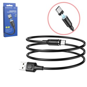 USB кабель Borofone BX41, USB тип C, USB тип A, 100 см, 3 A, чорний, магнітний, #6931474738462