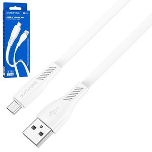 USB кабель Borofone BX85, USB тип A, micro USB тип B, 100 см, 2,4 А, білий, #6974443387100