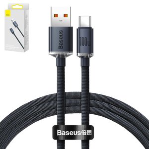 USB кабель Baseus Crystal Shine Series, USB тип C, USB тип A, 120 см, 100 Вт, черный, в нейлоновой оплетке, #CAJY000401