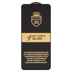 Захисне скло ESD 6D для Realme C67 4G, C71; Motorola Moto G05; Oppo A5, сумісне з чохлом, Full Glue, Anti Static, без упаковки , чорний