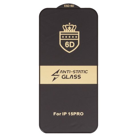 Захисне скло ESD 6D для Apple iPhone 15 Pro, сумісне з чохлом, Full Glue, Anti Static, без упаковки , чорний