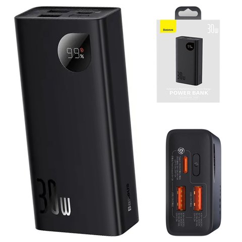Power bank Baseus Adaman2, 10000 мАг, з дисплеєм, з USB кабелем тип C, чорний, USB тип C, USB тип A, Fast Charge, 30 Вт, #PPAD040001